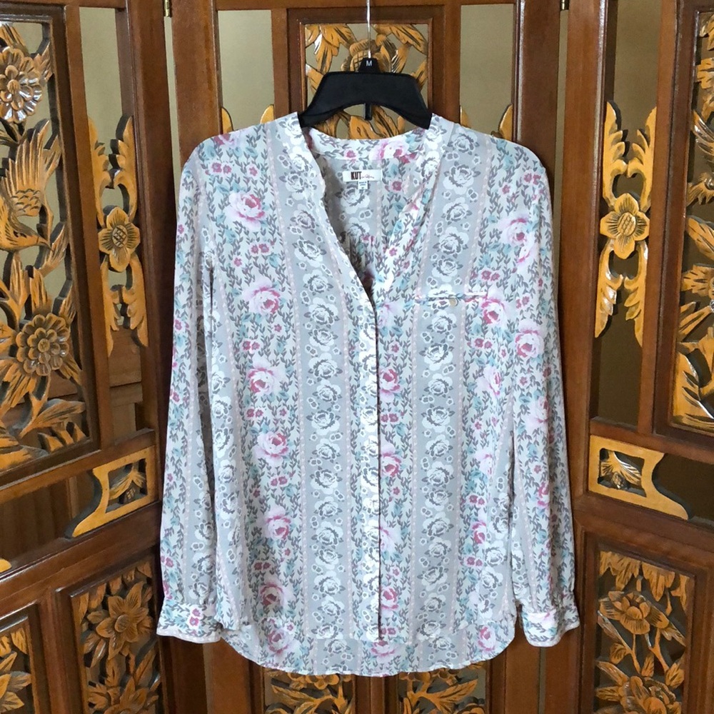 Rose Button Down Blouse Size M - image 1